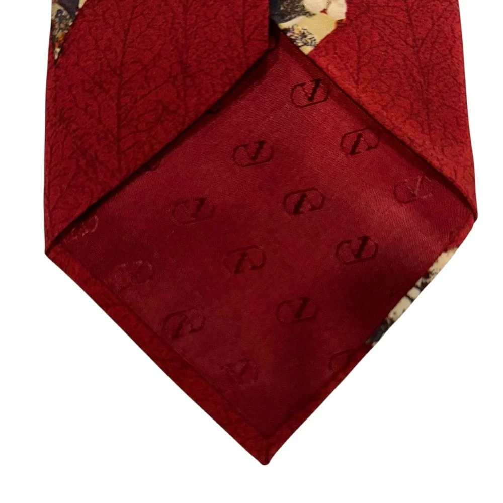 Vtg Valentino Cravatte Mens Tie Silk Deep Red Leaves Handmade Italy 58x3.5”